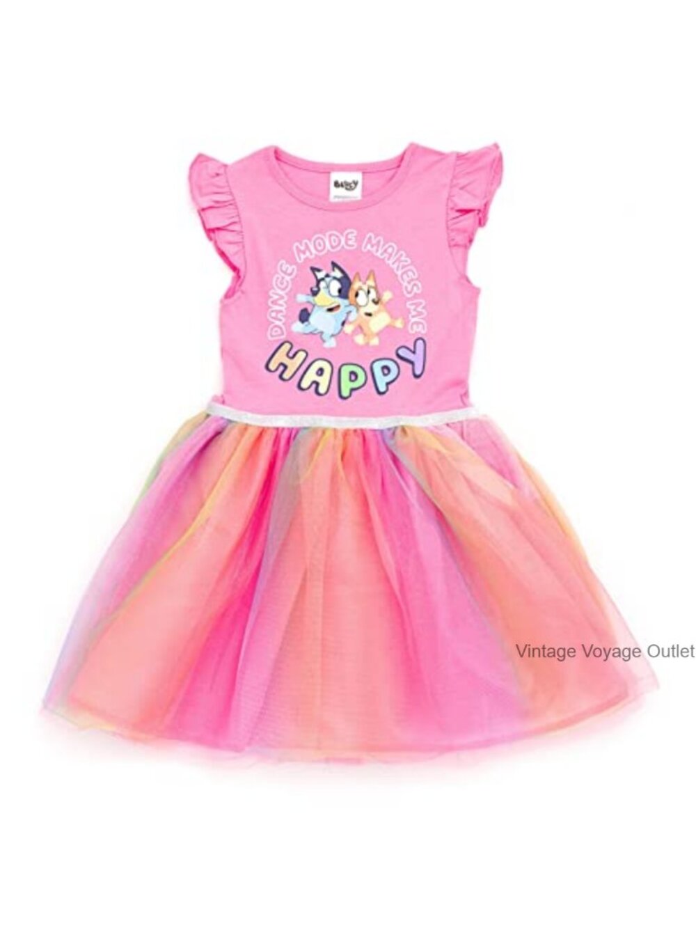 Girls Flutter Sleeve Tutu Dress with Glitter - Knee Length
